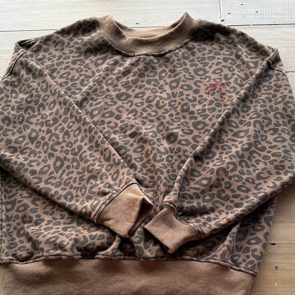 Le Lis Brown Leopard Print Crewneck Sweater